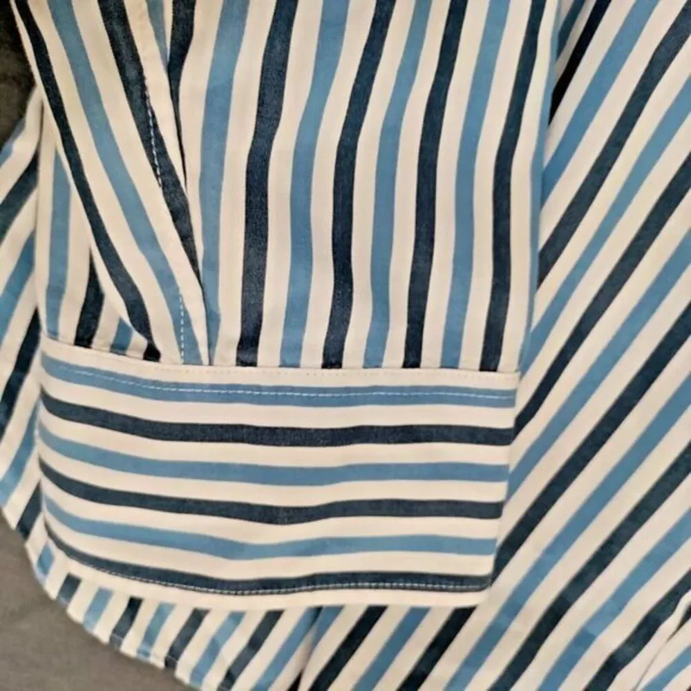 J. Crew Classic Men L Blue/White Stripe Long Sleeve Career Work Travel Y2K Shirt